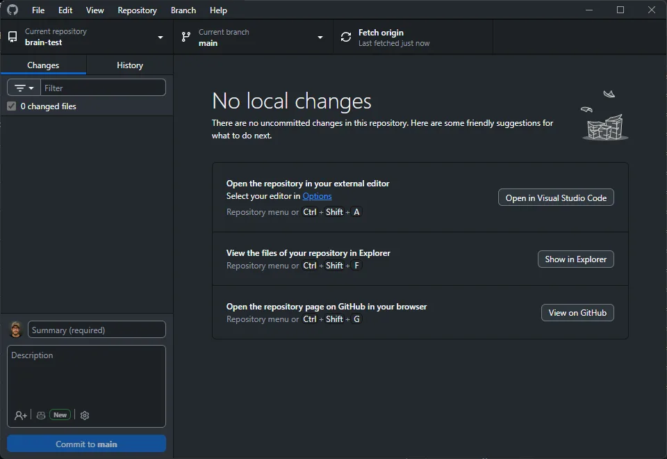 GitHub Desktop po klonie - przycisk Open in Visual Studio Code